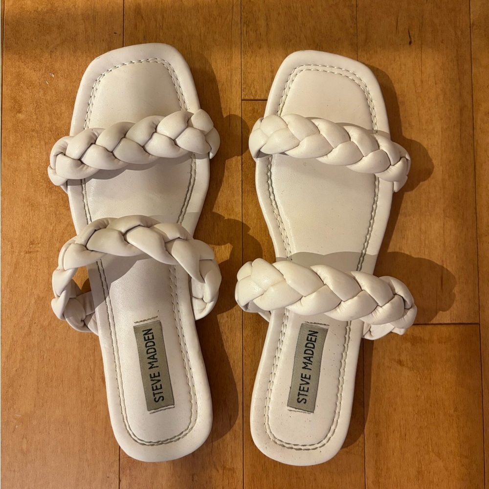 White Steve Madden Braided Slide Flat Sandals